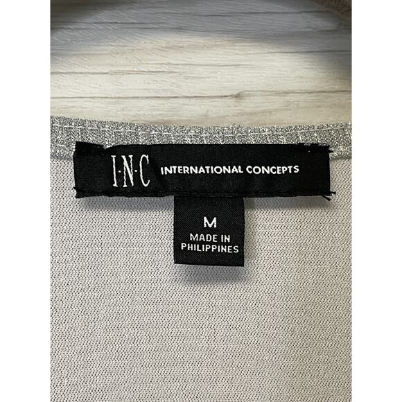 INC International Concepts Blouse Medium Womens Silver Ruffle Long Sleeve N Neck - Picture 4 of 8